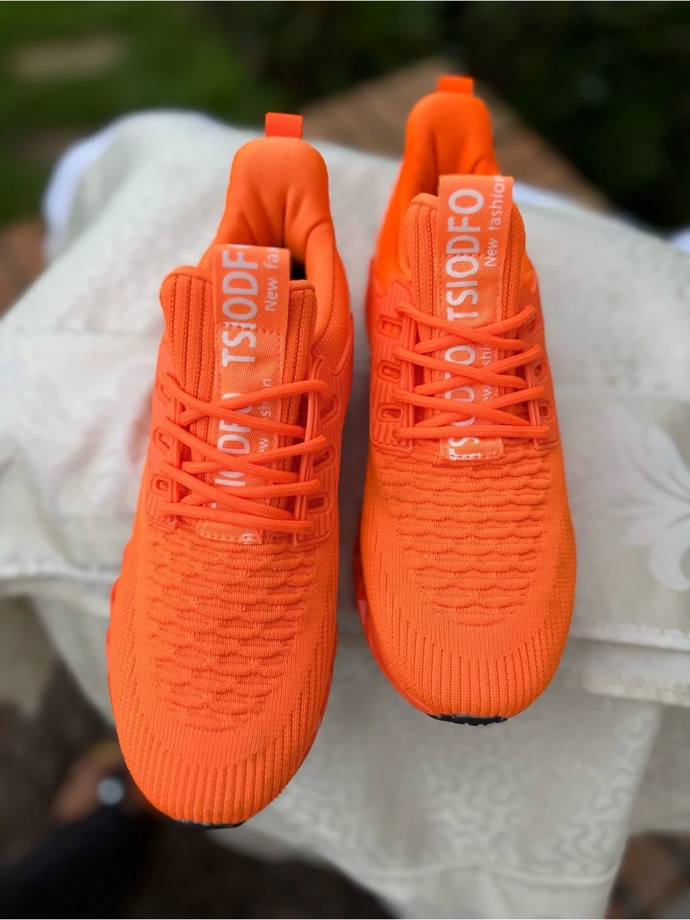 🍊TSIODFO Neon Orange Knit Sneakers Athletic Running Walking Shoes EU 38